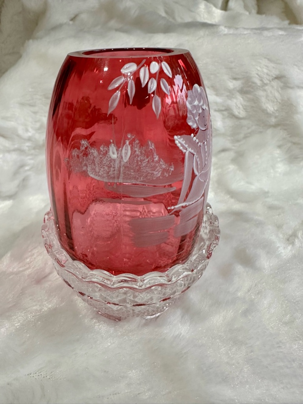 Fenton Mary Gregory Fairy Lamp Cranberry Hand painted & Signed - Picture 3 of 11